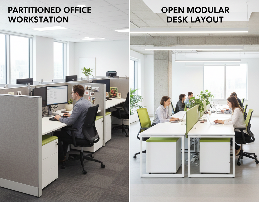 Office workstations vs modular desks comparison for interior designers