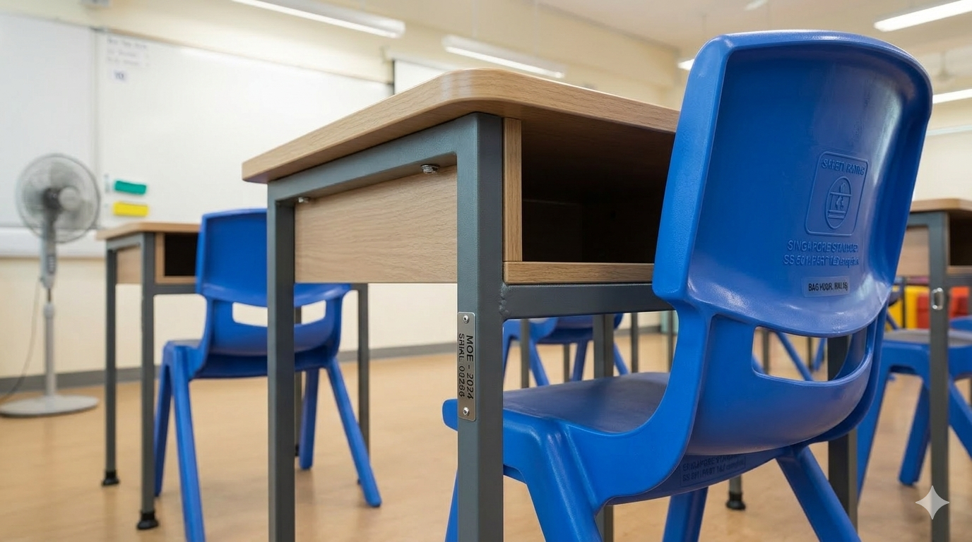 Durable classroom desk structure from a school furniture supplier Singapore