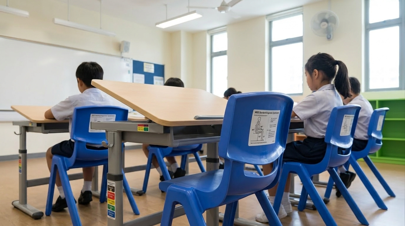 Ergonomic classroom desk and chair designed for student posture