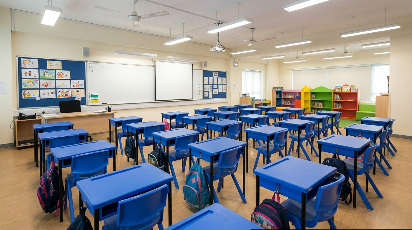 School classroom setup using durable desks and chairs from a school furniture supplier Singapore