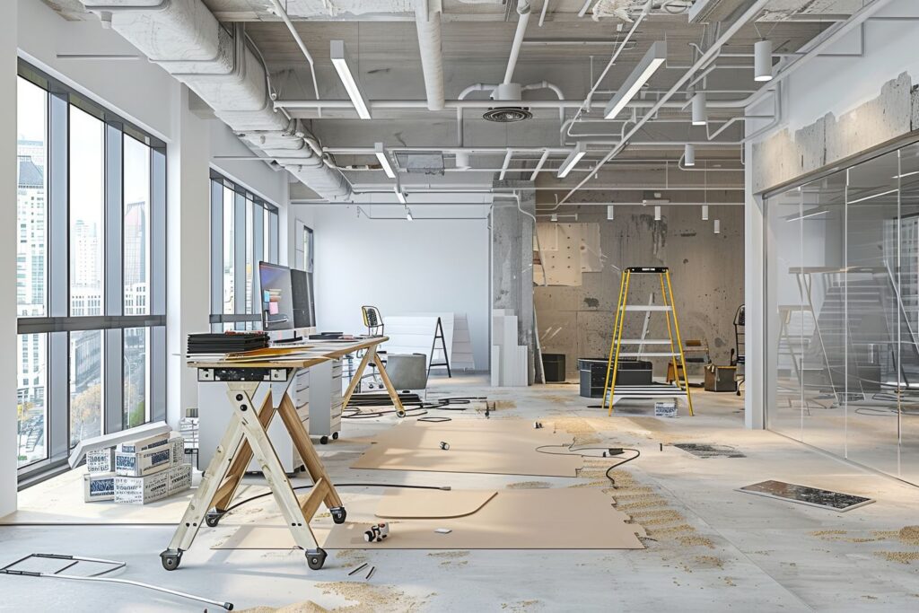 office furniture installation during office renovation project